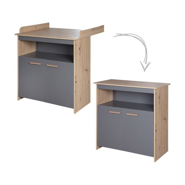 Cassettiera per bambini color antracite/di colore naturale con effetto rovere con fasciatoio 88x98x75 cm Anna – Roba-image-2
