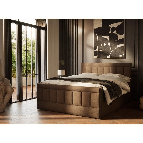 Letto boxspring marrone con contenitore 200x200 cm Caya – Maison de Rêve-image-1