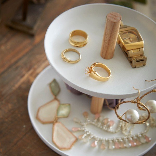 Supporto bianco con 2 vaschette e dettagli in faggio Tosca - YAMAZAKI-image-2