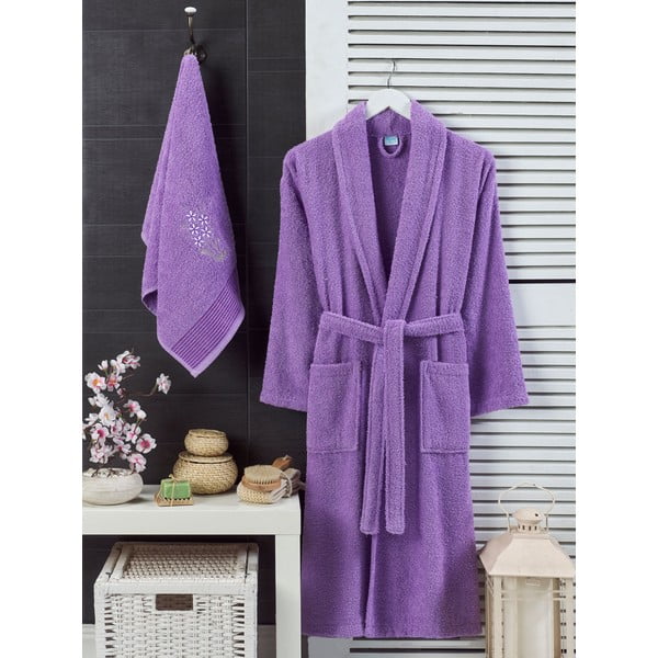 Set con accappatoio e asciugamano viola in cotone S e M – Mila Home