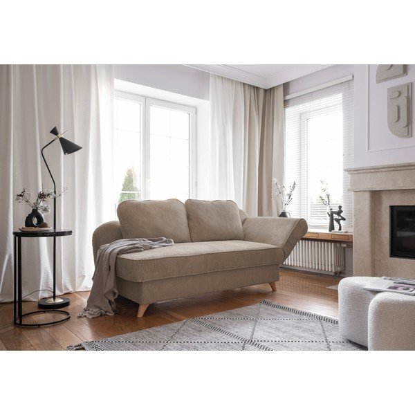 Chaise longue grigio tortora (con penisola a destra) con rivestimento in velluto a coste Chic Charlotte – Miuform-image-3