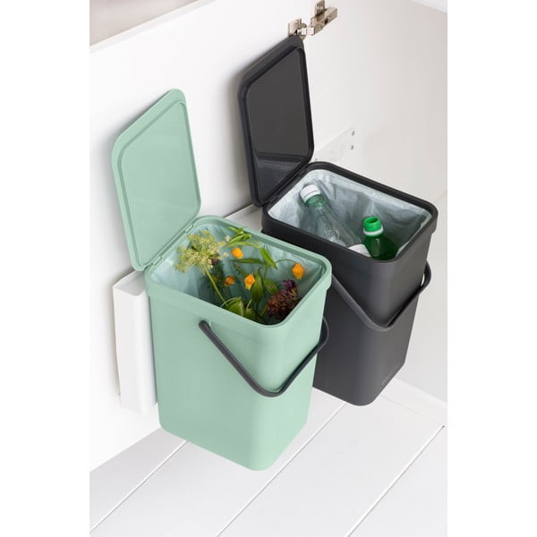 Cestino per la spazzatura color menta/grigio scuro in plastica per raccolta differenziata/incorporabile 2x16 l Sort & Go  – Brabantia-image-3
