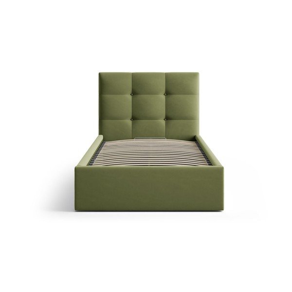 Letto singolo imbottito verde con contenitore con rete inclusa 90x200 cm Phaedra – Micadoni -image-3