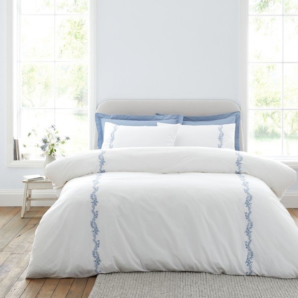 Set copripiumino e federa bianco in percalle di cotone per letto singolo 135x200 cm Camille Embroidered Floral – Bianca-image-2