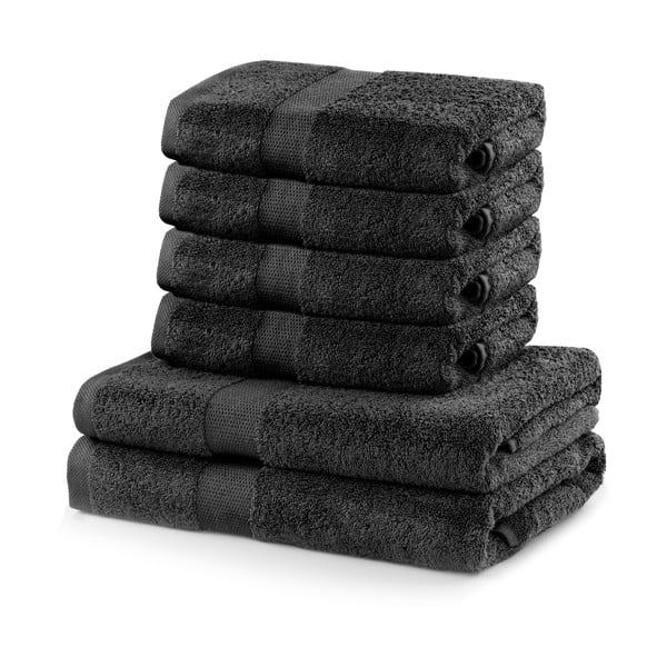 Set di 2 asciugamani in cotone grigio scuro e 4 teli da bagno Marina - DecoKing