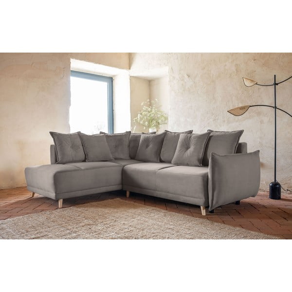 Divano letto in velluto a coste marrone chiaro (angolo sinistro) Lazy Lukka - Miuform-image-3