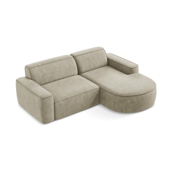 Divano angolare beige (con penisola a destra/con chaise lounge) con rivestimento in ciniglia Omao – Makamii-image-2