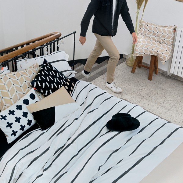 Copripiumino in cotone nero, bianco e marrone per letto singolo 140x200 cm Blush sand - Blanc-image-2