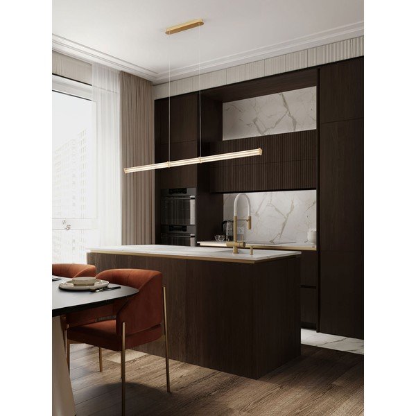 Lampadario LED oro opaco in metallo con paralume in vetro acrilico con intensità regolabile Pheme – Nova Luce-image-1