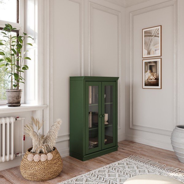 Vetrina verde in pino massiccio 74x118x35 cm Anita – Støraa-image-1