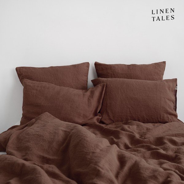 Set copripiumino e federa marrone scuro in lino per letto singolo 140x200 cm Chocolate – Linen Tales-image-2