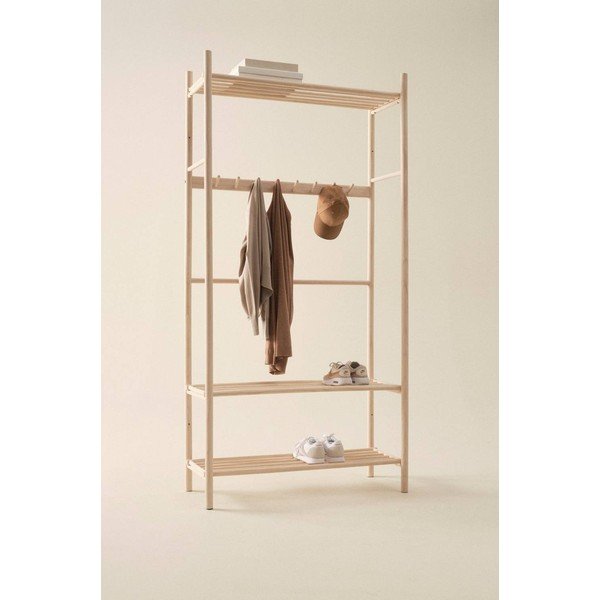 Set di mobili da ingresso colore naturale chiaro in pino massiccio 100x200x40 cm Woodley – Jotex-image-1