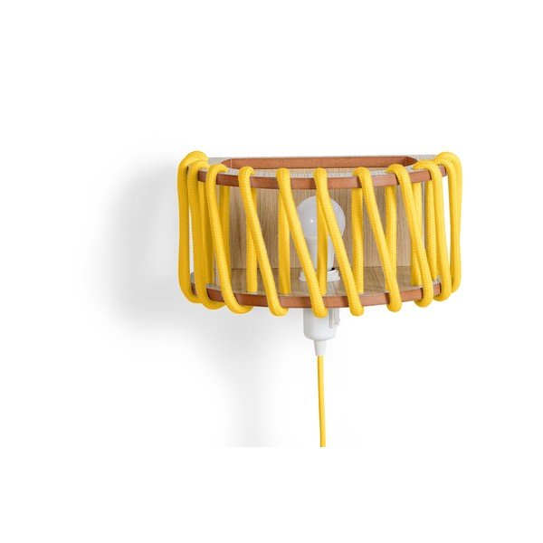 Lampada da parete gialla con struttura in legno, lunghezza 30 cm Macaron - EMKO-image-1