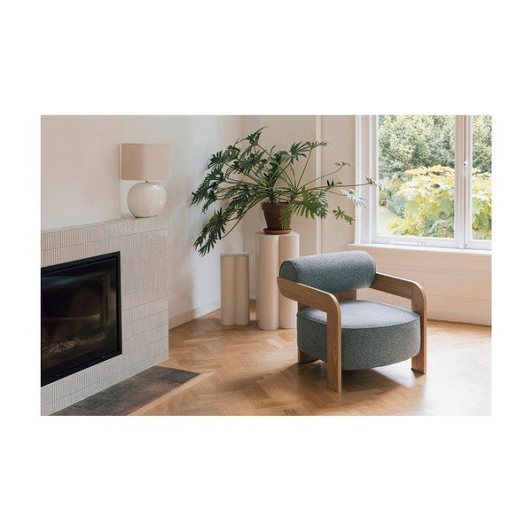 Poltrona blu polveroso con rivestimento in bouclé Oolong – Zuiver-image-1