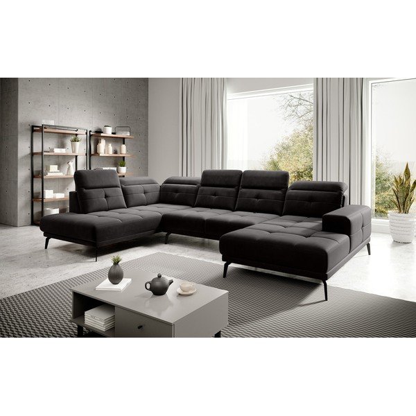 Divano angolare nero (con penisola a sinistra/a U) e rivestimento in velluto Bretan – ELTAP-image-1