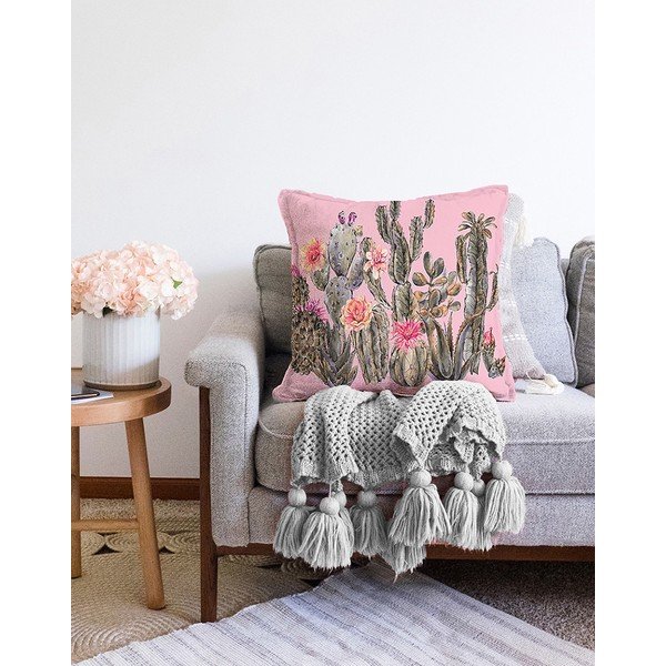 Federa rosa in misto cotone Blooming Cactus, 55 x 55 cm - Minimalist Cushion Covers-image-2