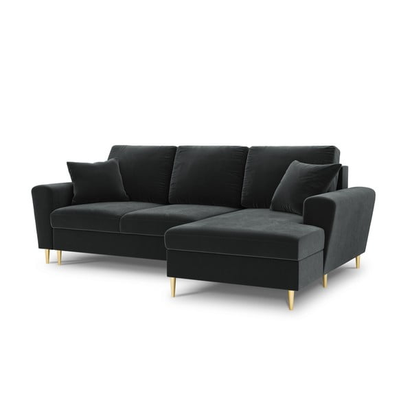 Divano angolare grigio scuro allungabile e con contenitore (con penisola a destra/con chaise lounge) con rivestimento in velluto Kyoto – Cosmopolitan Design-image-1