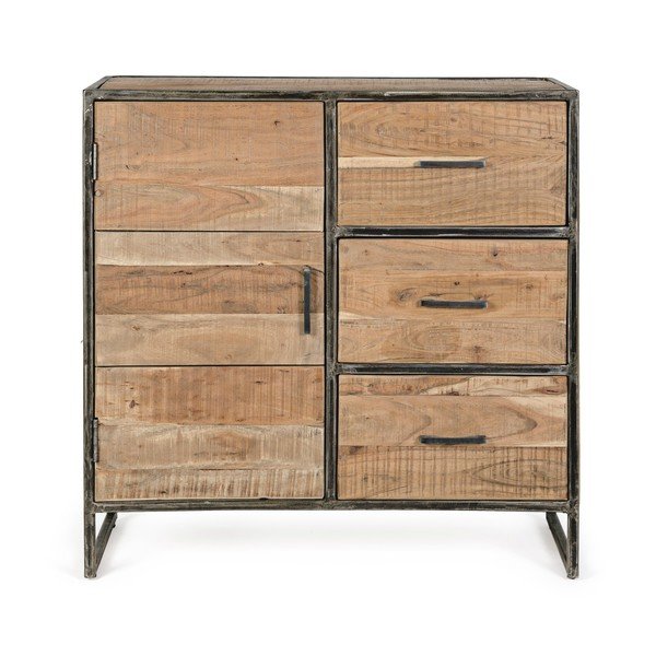 Credenza di colore naturale in acacia massiccia 90x90x40 cm Elmer – Bizzotto-image-2
