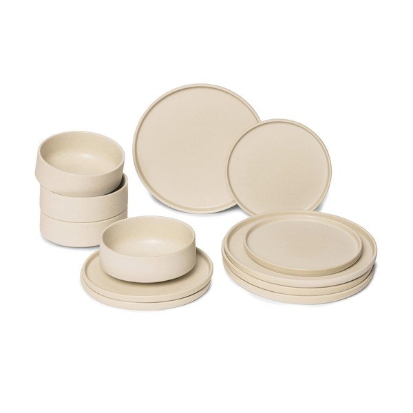 Set di piatti color crema in gres 12 pz Malia - Bonami Selection
