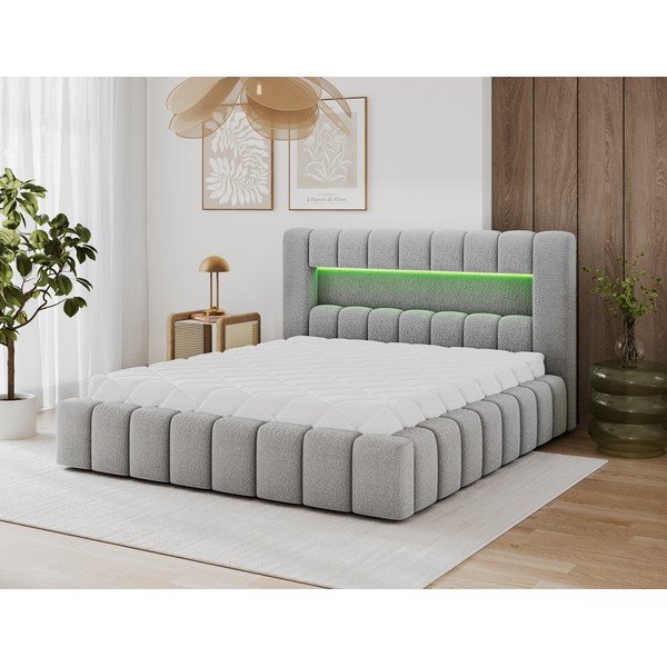 Letto matrimoniale imbottito grigio con contenitore con rete inclusa 160x200 cm Lamica – ELTAP-image-1