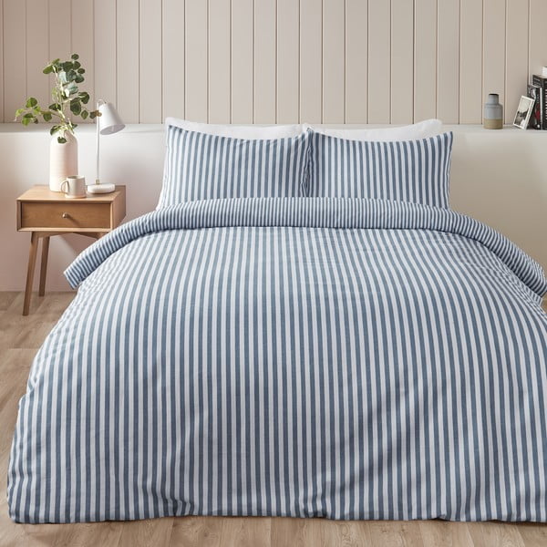 Lenzuola di flanella blu per letto matrimoniale 200x200 cm Stripe - Catherine Lansfield