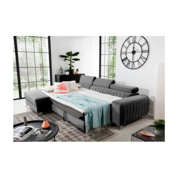 Divano angolare grigio allungabile/con contenitore (con penisola a sinistra/con chaise lounge) e rivestimento in velluto Grayson – ELTAP-image-4