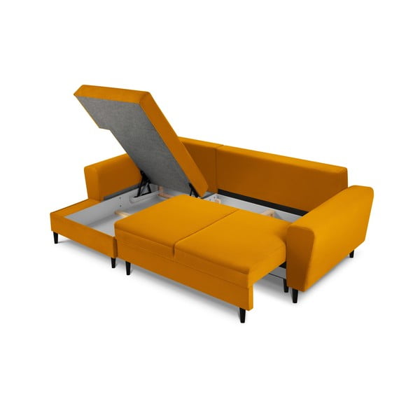 Divano angolare color senape allungabile e con contenitore (con penisola a sinistra/con chaise lounge) con rivestimento in velluto a coste Kyoto – Cosmopolitan Design-image-3