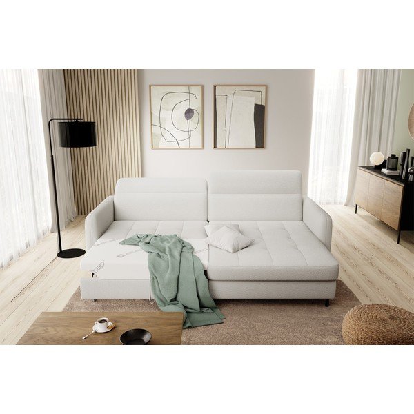 Divano angolare color crema allungabile/con contenitore (con penisola a destra/con chaise lounge) e rivestimento in bouclé Gomsi – ELTAP-image-1