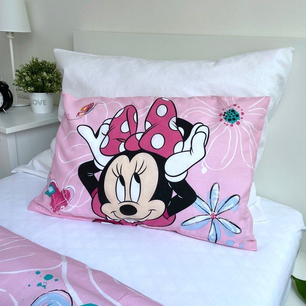Set copripiumino e federa da bambini rosa in cotone per culla 100x135 cm Minnie Flowers  – Jerry Fabrics-image-3