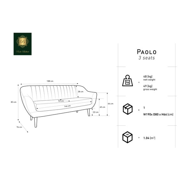 Divano a tre posti blu scuro Benito - Mazzini Sofas-image-2