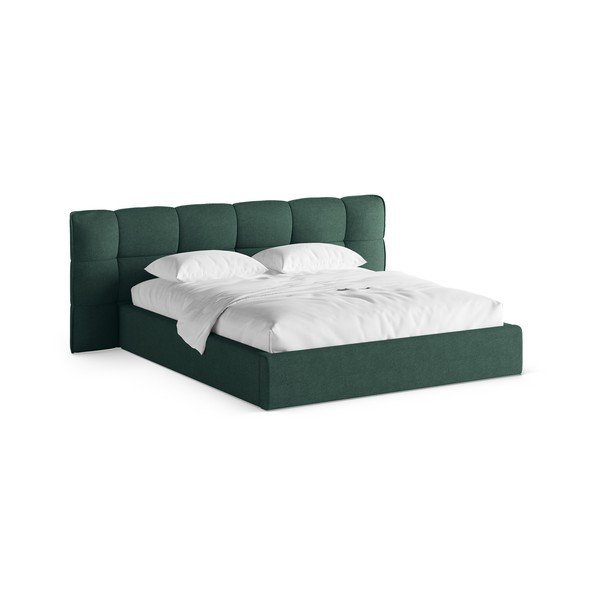 Letto matrimoniale imbottito verde scuro con contenitore con rete inclusa 160x200 cm Eric – Micadoni 