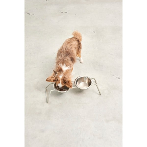Set di ciotole con supporto in acciaio inox per cane Cena Greige M – MiaCara-image-2