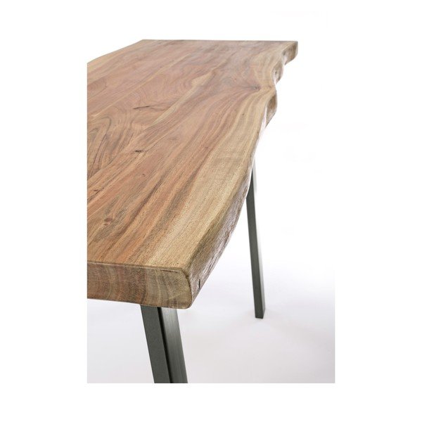 Tavolo consolle nero/di colore naturale con piano in acacia 45x130 cm Aron – Bizzotto-image-4