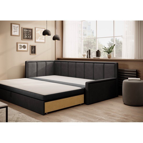 Divano grigio scuro allungabile/con contenitore e rivestimento in ciniglia 214 cm Fulgeo – ELTAP-image-3