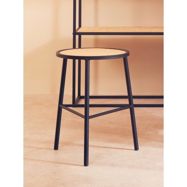 Sgabello nero/di colore naturale in rattan Depok – Premier Housewares-image-1
