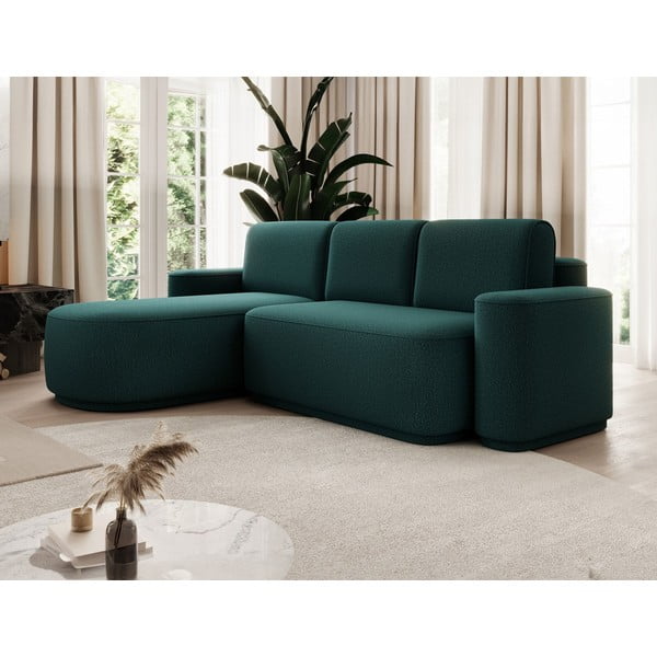 Divano angolare verde allungabile/con contenitore (con penisola a sinistra/con chaise lounge) e rivestimento in ciniglia Aurumm – ELTAP-image-3