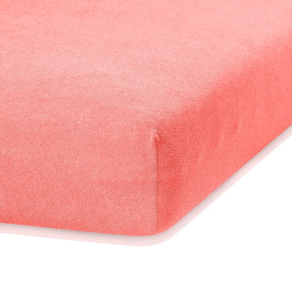 Lenzuolo elastico rosa corallo ad alto contenuto di cotone, 100/120 x 200 cm Ruby - AmeliaHome