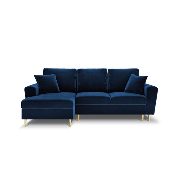 Divano angolare blu allungabile e con contenitore (con penisola a sinistra/con chaise lounge) con rivestimento in velluto Kyoto – Cosmopolitan Design