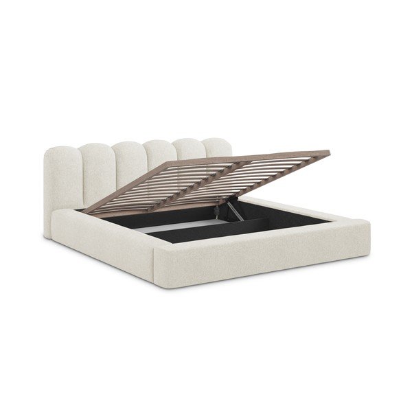 Letto matrimoniale imbottito crema con vano contenitore con griglia 160x200 cm Mano - Makamii-image-2