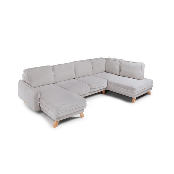 Divano angolare grigio chiaro allungabile/con contenitore (con penisola a destra/a U) con rivestimento in velluto a coste Tori – Bonami Selection-image-1