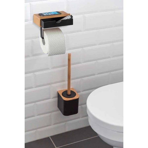 Porta carta igienica nero con rivestimento in bambù Bambusa - Wenko-image-1