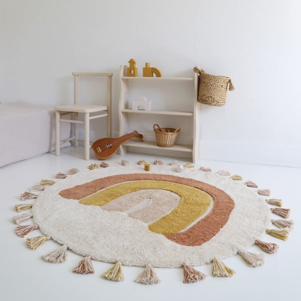 Tappeto per bambini color mattone/color crema in cotone lavabile e tessuto a mano ø110 cm Rainbow Toffee – Nattiot-image-3