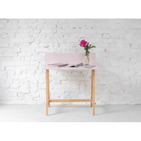 Scrivania rosa con base in legno di frassino, lunghezza 85 cm Luka - Ragaba-image-1