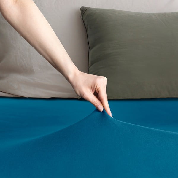 Lenzuolo con angoli color petrolio in jersey 180x200 cm Amber – Restilo-image-1