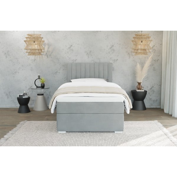 Letto singolo imbottito con contenitore grigio chiaro con materasso e topper inclusi 80x200 cm Bunny – Ropez-image-2