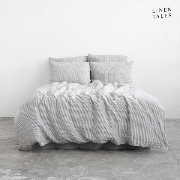 Biancheria da letto in bianco e nero per letto matrimoniale 200x200 cm Thin Black Stripes - Linen Tales