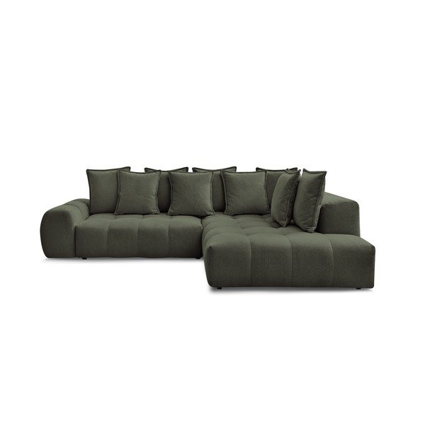 Divano angolare verde allungabile e con contenitore (penisola a destra/a L) con rivestimento in ciniglia Everest – Bobochic Paris