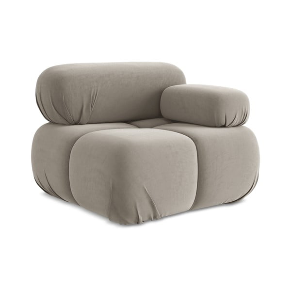 Parte divano componibile beige (con penisola a destra) con rivestimento in velluto Lokua – Makamii-image-1