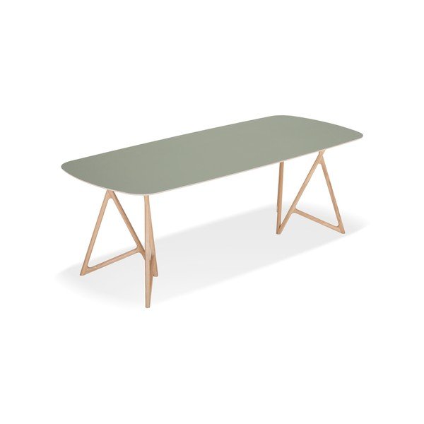 Tavolo da pranzo in rovere massiccio con piano verde , 220 x 90 cm Koza - Gazzda