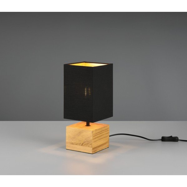 Lampada da tavolo nera/di colore naturale con paralume in tessuto (altezza totale 30 cm) Woody – Reality-image-1
